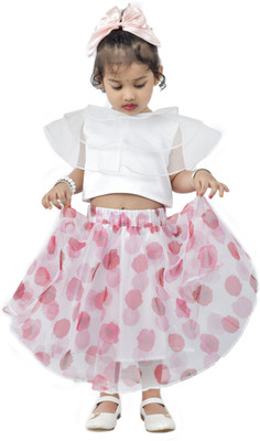 hashmiclothing store Girls Party(Festive) Top Skirt(White)