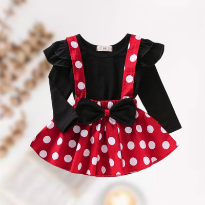 Fabmytra Baby Girls Minnie Party(Festive) Top Skirt, T-shirt, Bow Tie(Black & Red)