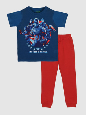 YK Marvel Boys & Girls Captain America Casual T-shirt Trouser(Blue)