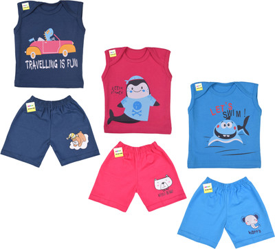Kwitchy Baby Boys & Baby Girls Casual T-shirt Shorts(Multicolor)