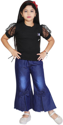 FAYEZFASHION Girls Party(Festive) Jeans Top(BLACK)