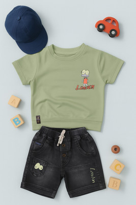karnika Boys Casual T-shirt Shorts(Green)