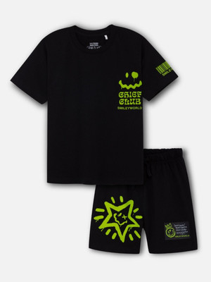 Nap Chief Boys & Girls Casual T-shirt Shorts(Jet Black_Smileyworld)