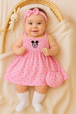 SHIFA COLLECTION Baby Girls Midi/Knee Length Festive/Wedding Dress(Pink, Sleeveless)