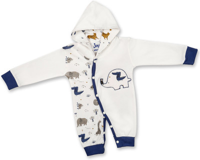 Joy Kids Romper For Baby Boys & Baby Girls Casual Animal Print, Applique, Embroidered Cotton Jersey(Blue, Pack of 1)