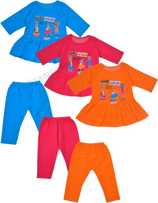 Shyamcollections Baby Girls Party(Festive) Top Pyjama(Multicolour)