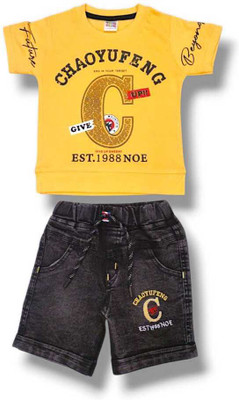 bina fashion Baby Boys Party(Festive) T-shirt Shorts(Yellow)