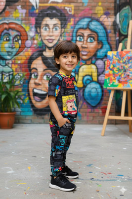 VetaWear Boys Casual T-shirt Pant(ICEBLACK)
