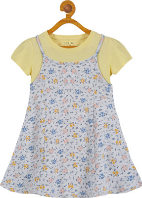 Plum Tree Girls Casual T-shirt Dungaree(GREY MELANGE AOP)