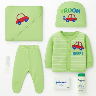 baby suit Baby Boys & Baby Girls Party(Festive) Bodysuit Pant, T-shirt, Cap(Lite green)
