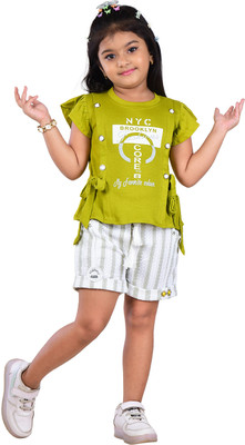 Worton Fashion Baby Girls Party(Festive) T-shirt Shorts(Green)