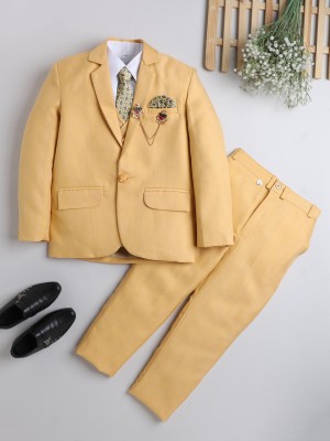 DKGF FASHION Boys Party(Festive) Shirt Trouser, Waistcoat, Blazer, Tie(Yellow)