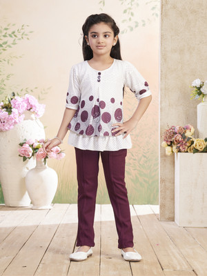 Aarika Girls Casual Top Pant(Cream-Wine)