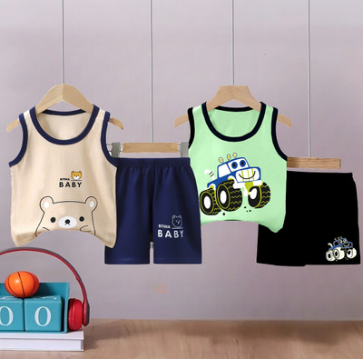 DRUZZEE Baby Boys & Baby Girls Casual Vest Shorts(BISCUIT-LIGHTGREEN)