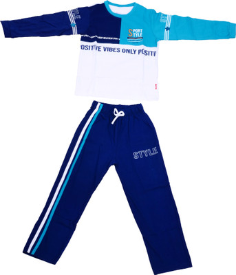 rayie collection Boys Casual T-shirt Trouser(SKY BLUE WITH WHITE)