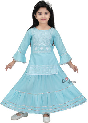 Samshil Fashion Girls Party(Festive) Kurta Skirt(Sky Blue)