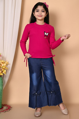 Tkameez Girls Disney Princess Party(Festive) Top Jeans(rani)