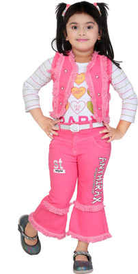 LYZOOENTERPRISE Girls Party(Festive) Top Pant, Top, Blazer(PINK)