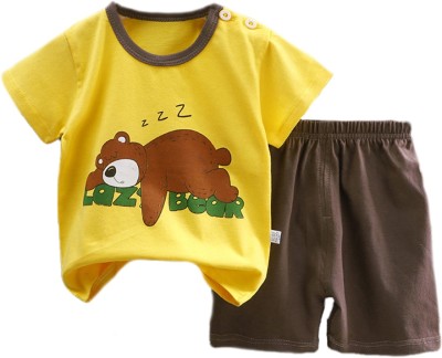 Bold N Elegant Baby Boys & Baby Girls Casual T-shirt Shorts(Yellow Brown)