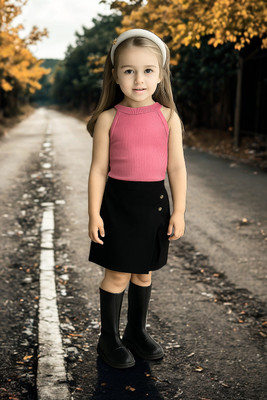 Riyanshi Collect Girls Casual Top Shorts(Pink, Black)
