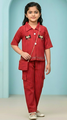K DRESSES Girls Party(Festive) Top Pant(Red)
