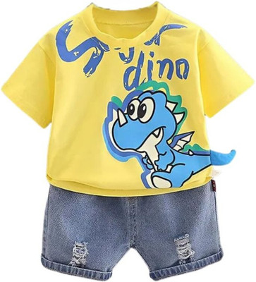 Indhrani Creation Baby Boys Casual T-shirt Shorts(Yellow)