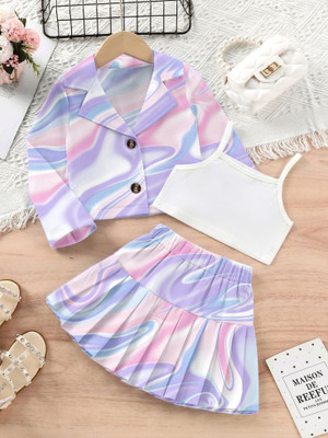 FARBIG WEAR Girls Party(Festive) Jacket Skirt, Camisole(Lavendar)
