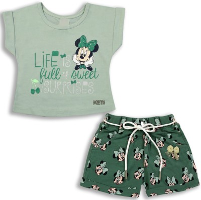 Wishkaro Baby Girls Mickey Casual T-shirt Shorts(Green)