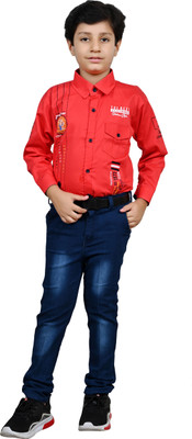 Arshia Fashions Boys Party(Festive) Shirt Jeans(Red)