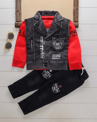 I G CREATION Boys & Girls Casual Jacket Jeans, T-shirt(BLACK)
