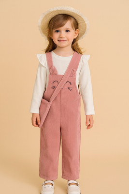 HouseOfCommon Baby Girls Party(Festive) Top Dungaree(White & Pink)