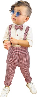 Belliza Baby Boys & Baby Girls Party(Festive) Shirt Dungaree, Bow Tie(MAROON)