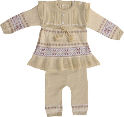 ANIXA Printed Round Neck Casual Baby Girls Multicolor Sweater