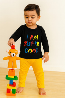 Piku Store Baby Boys & Baby Girls Casual T-shirt Pyjama(Navy Blue, Yellow)