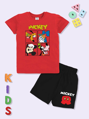 YK Disney Boys & Girls Mickey Casual T-shirt Shorts(Red)