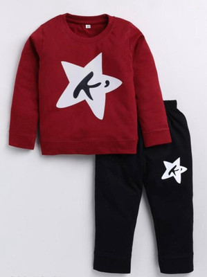 MUSNAHGARMENTS Baby Boys & Baby Girls Casual T-shirt Pyjama(MEROON AND BLACK)