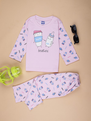 V-MART Baby Boys Casual T-shirt Pyjama(Pink & Blue)