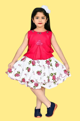 HouseOfCommon Baby Girls Party(Festive) Top Skirt(Pink,white)