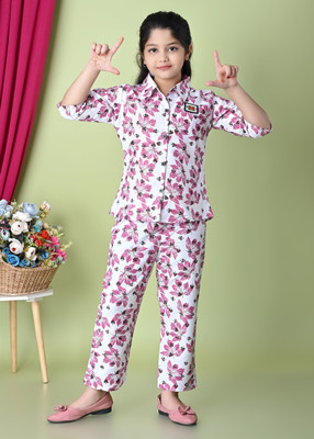 AFTAB DRESSES Girls Party(Festive) Shirt Pant(WHITE)
