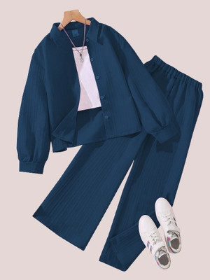 MANSICREATION Girls Casual Shirt Pant(Dark Blue)
