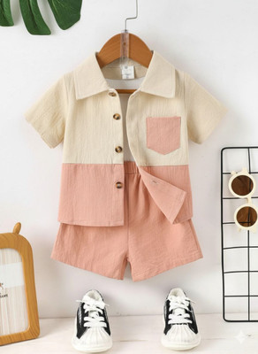 SEFVONA Boys Casual Shirt Shorts(CREAM, PINK)