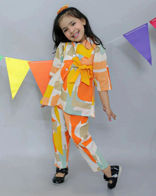 Royal View Girls Party(Festive) Shirt Pant(Orange)