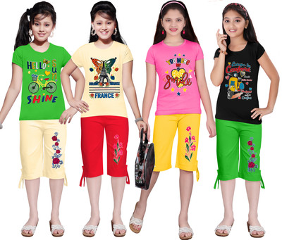 KS KOARRA Girls Casual T-shirt Track Pants(154 MULTICOLOURRS)