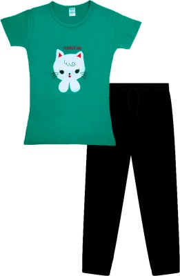 SVG POINTEL Girls Casual T-shirt Pant(Green,Black)