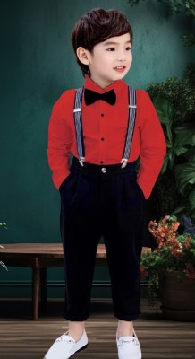 Jhrey creation Boys Party(Festive) Shirt Pant, Bow Tie, Suspenders(RED)