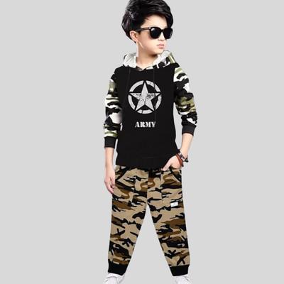 Ticoss Boys Casual T-shirt Track Pants(Black-Brown)