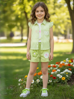 KETI MINI Girls Casual Shirt Shorts(Green)