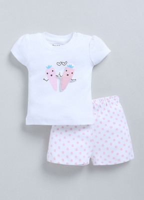 Smart Baby Baby Girls Casual T-shirt Shorts(White & Pink)