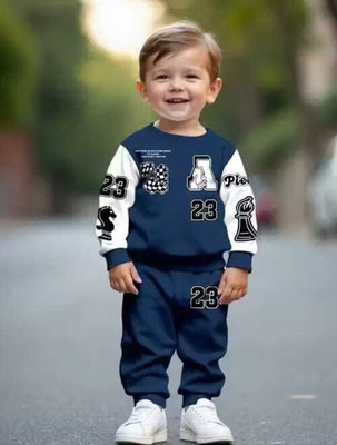 RST DRERSSES Boys & Girls Casual Sweatshirt Pant(NAVY BLUE)