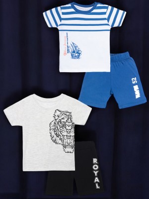 Miss & Chief Boys Casual T-shirt Shorts(Grey&Black, White&Blue)